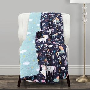 Navy Rainbow & Unicorn Reversible Quilted Throw